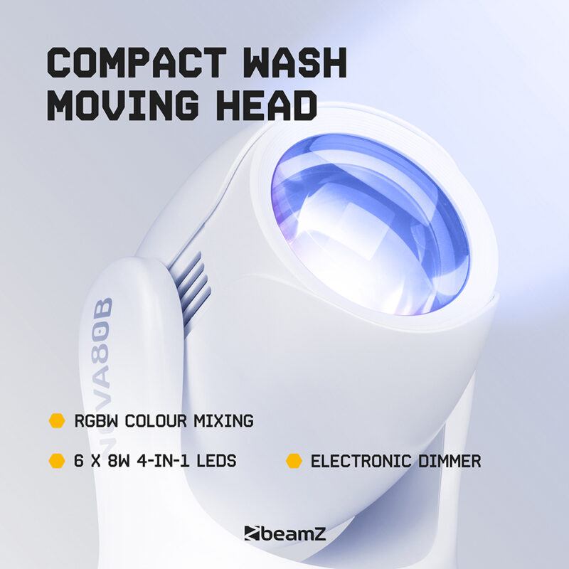 4 x BeamZ NOVA80B-WH Moving Head Wash Lights with Installation Rings