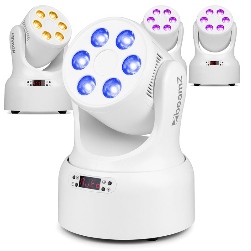 4 x BeamZ NOVA68-WH Compact Moving Head Wash Lights with 6x 8W LEDs