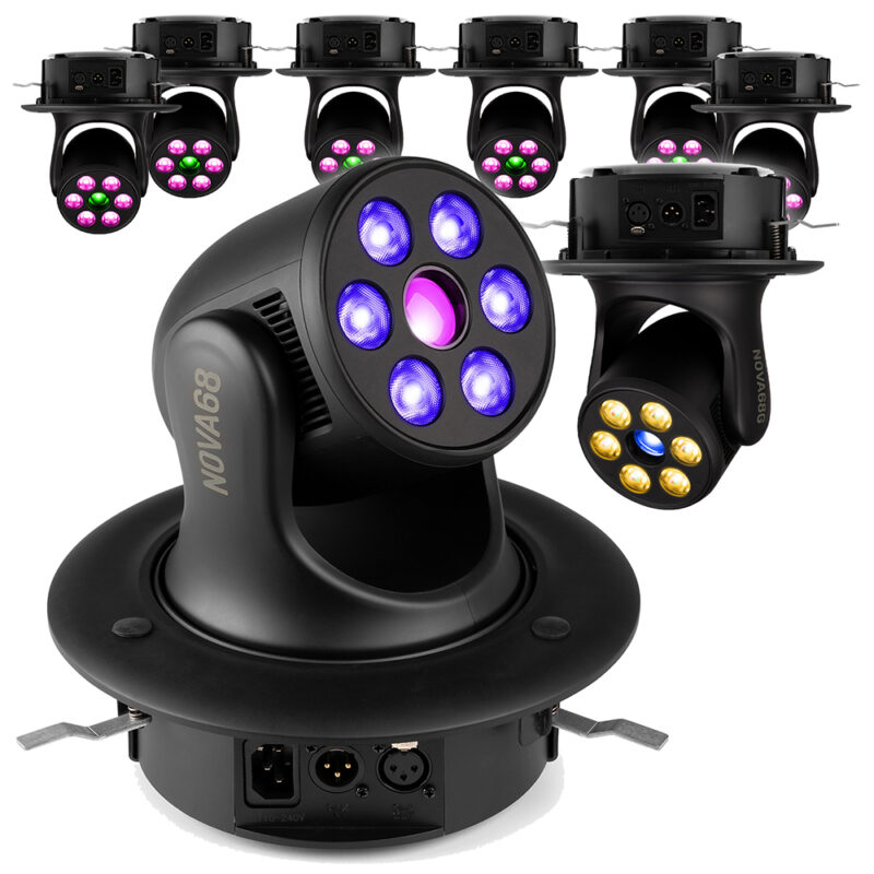 8 x BeamZ NOVA68G-BK Moving Head Wash Lights with Installation Rings