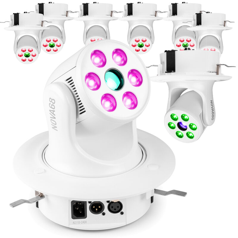 8 x BeamZ NOVA68G-WH Moving Head Wash Lights with Installation Rings