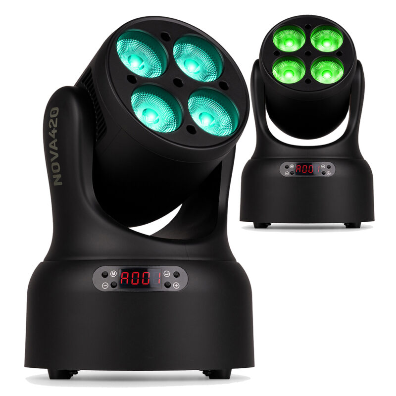 2 x BeamZ NOVA420-BK Compact Moving Head Wash Lights with 4x 20W LEDs