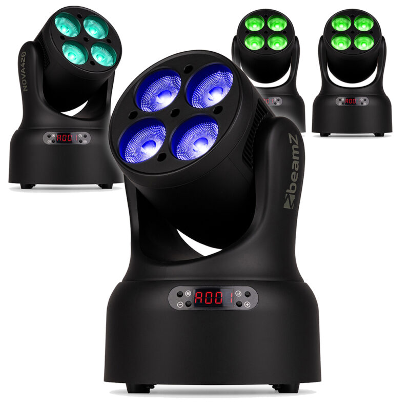 4 x BeamZ NOVA420-BK Compact Moving Head Wash Lights with 4x 20W LEDs