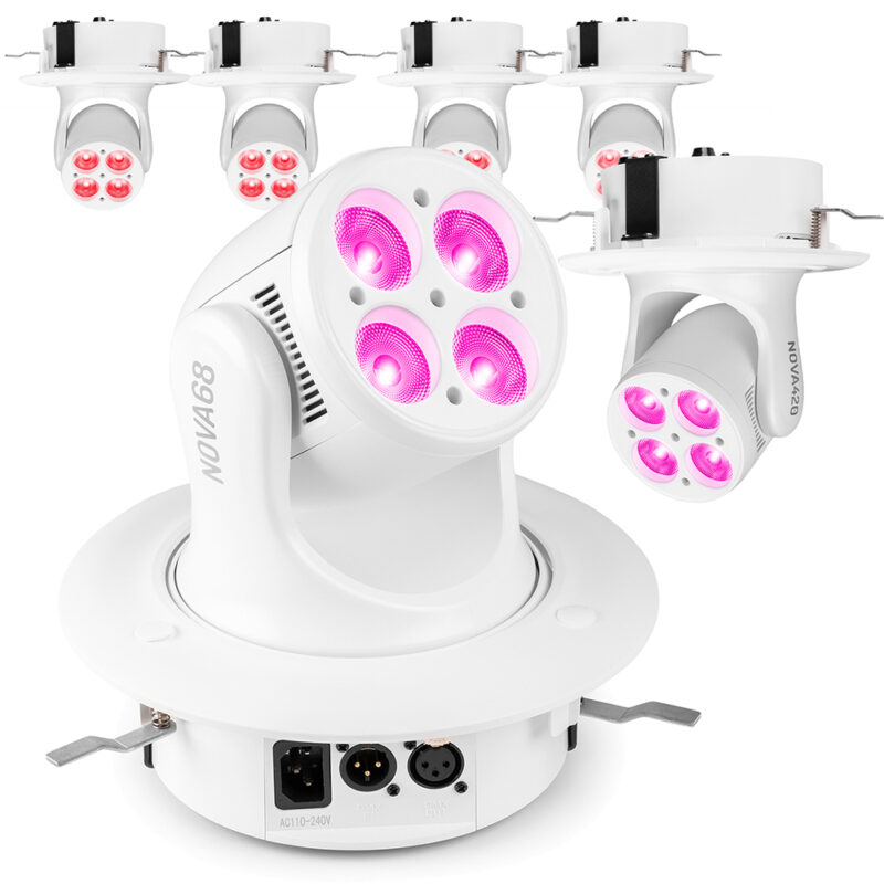 6 x BeamZ NOVA420-WH Moving Head Wash Lights with Installation Rings