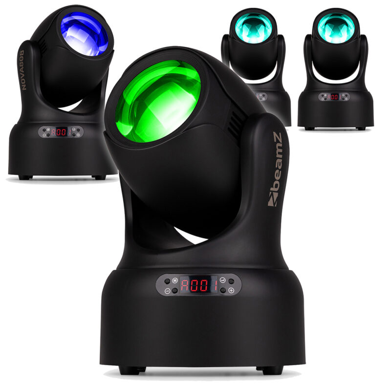 4 x BeamZ NOVA80B-BK Compact Moving Head Wash Lights with 4x 20W LEDs