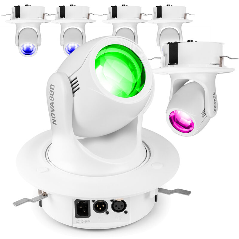 6 x BeamZ NOVA80B-WH Moving Head Wash Lights with Installation Rings