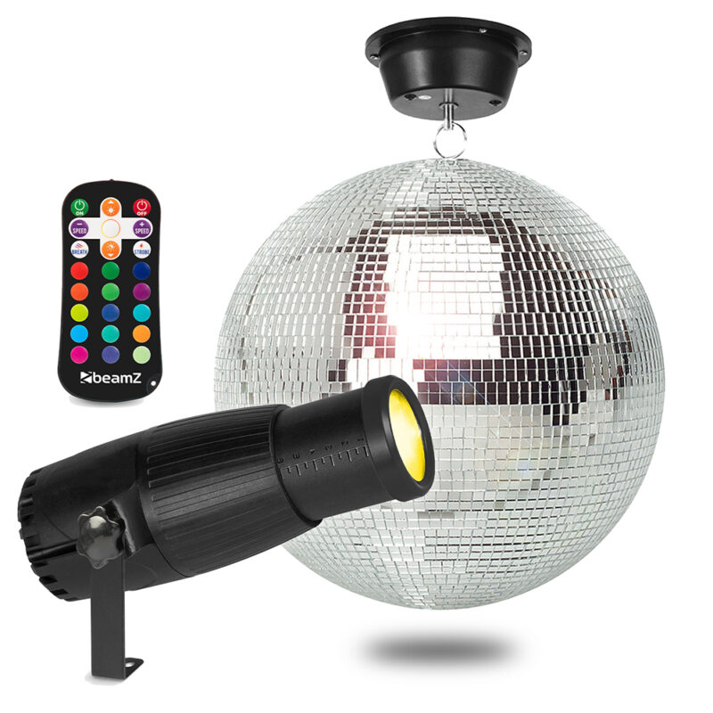 BeamZ MB30 Glitter Mirror Ball 30cm with Motor & PSZ18W LED Spotlight