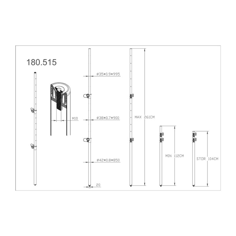 Vonyx MPS-T26M 3-Segment 35mm Distance Tube with M10 Thread – 2.6m