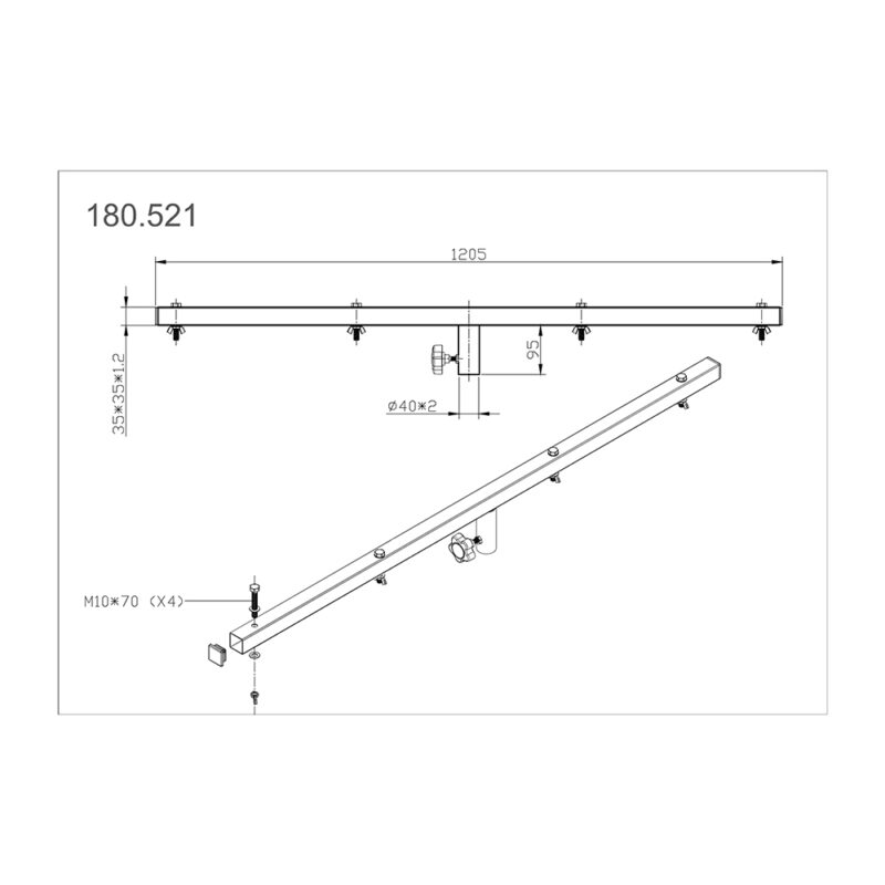 Vonyx MPS-B12 Lighting T-Bar for 35mm Distance Tubes – 1.2m