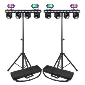 2x BeamZ ShowBar Go Ultra Moving Head Light Bars with Stands & Cases