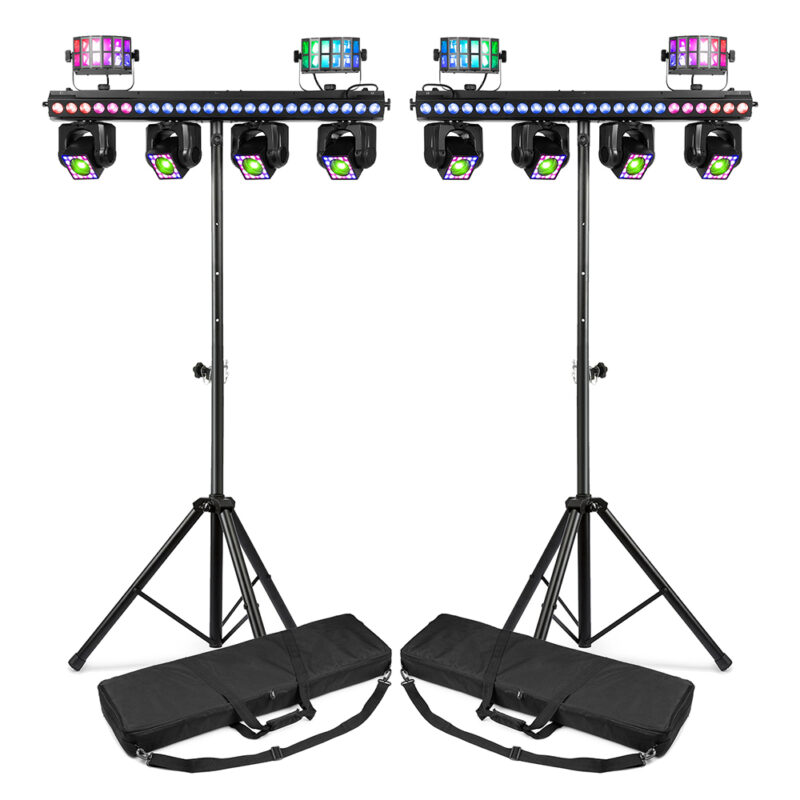 2x BeamZ ShowBar Go Ultra Moving Head Light Bars with Stands & Cases