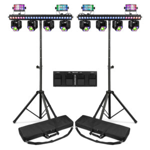 2x BeamZ ShowBar Go Ultra Moving Head Light Bar Package with Footswitch