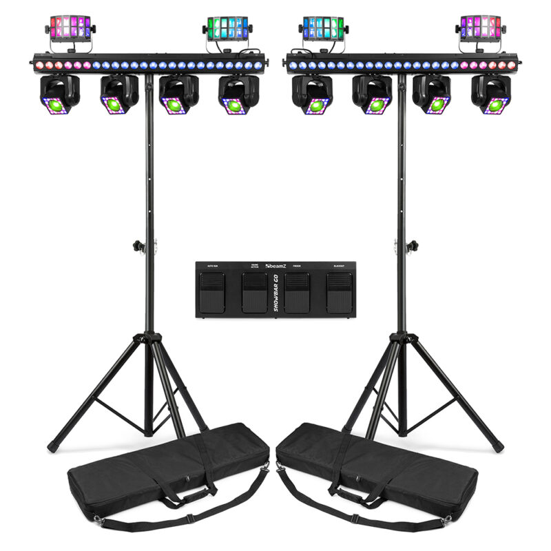 2x BeamZ ShowBar Go Ultra Moving Head Light Bar Package with Footswitch