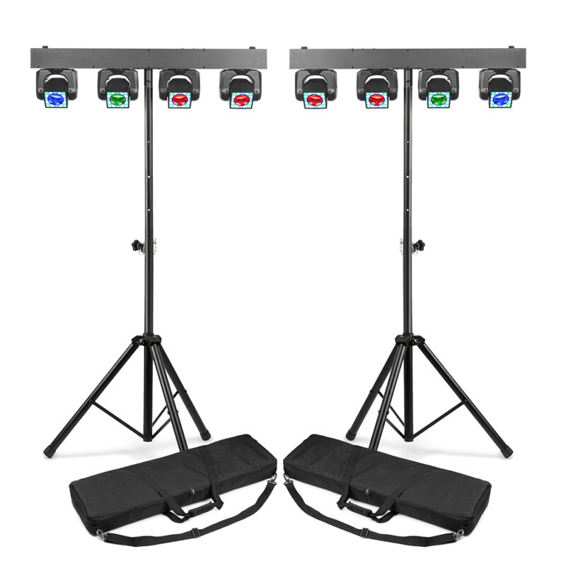 2x BeamZ ShowBar Go Shine Moving Head Light Bars with Stands & Cases