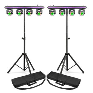 2x BeamZ ShowBar Go Vibe Moving Head Light Bars with Stands & Cases