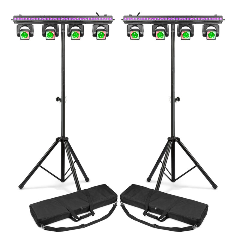2x BeamZ ShowBar Go Vibe Moving Head Light Bars with Stands & Cases