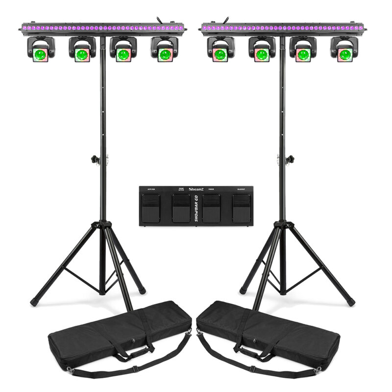 2x BeamZ ShowBar Go Vibe Moving Head Light Bar Package with Footswitch