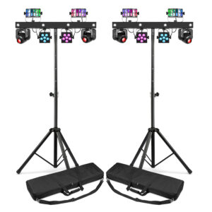 2x BeamZ ShowBar Go Glow Moving Head Light Bars with Stands & Cases