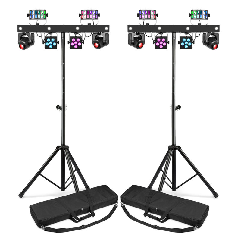 2x BeamZ ShowBar Go Glow Moving Head Light Bars with Stands & Cases