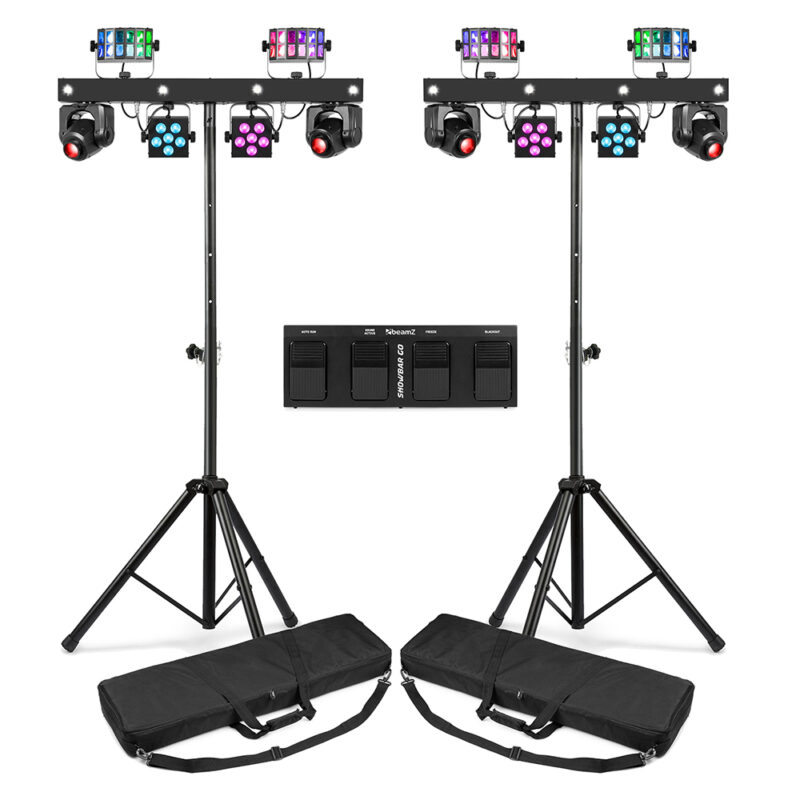 2x BeamZ ShowBar Go Glow Moving Head Light Bar Package with Footswitch