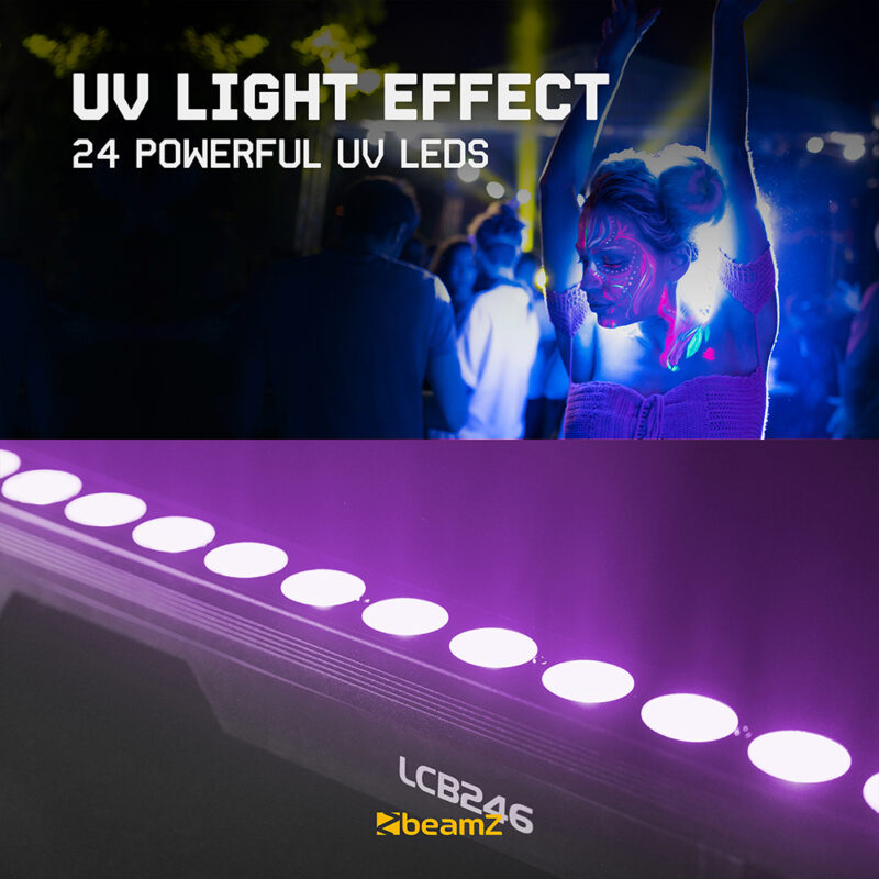 2x Beamz LCB246 Aluminium LED Light Bars – 24x6W – RGBAW-UV