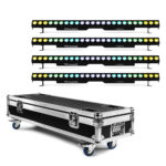 4x Beamz LCB246 Aluminium LED Light Bars – RGBAW-UV with Flight Case