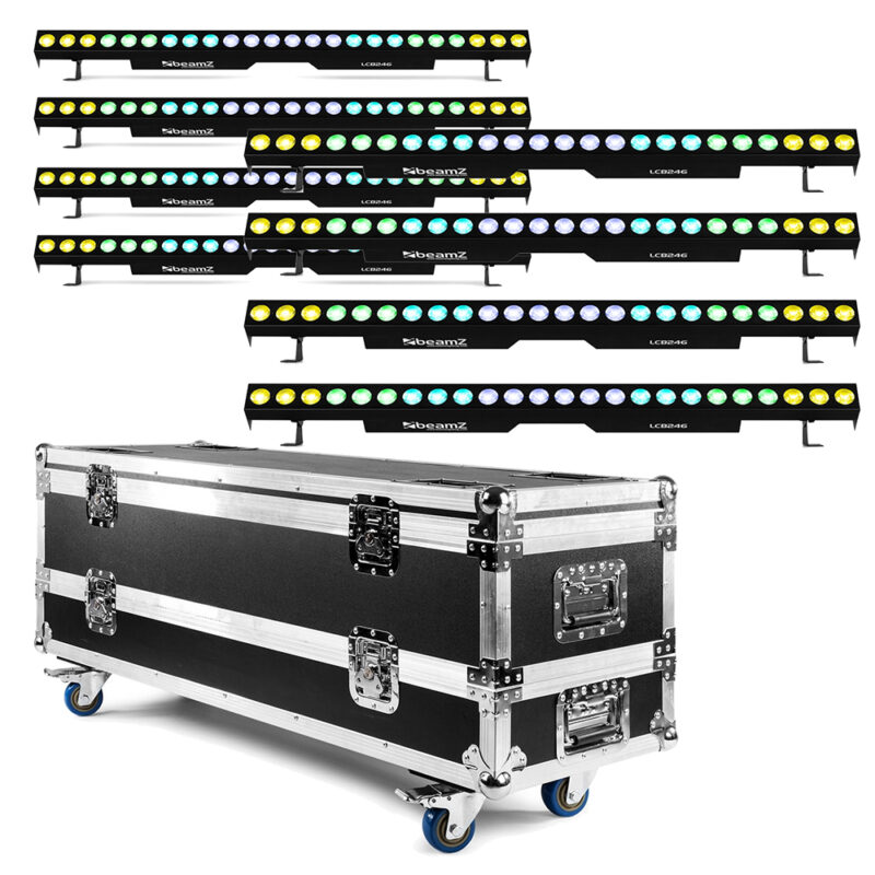 8x Beamz LCB246 Aluminium LED Light Bars – RGBAW-UV with Flight Case 8x Beamz LCB246 Aluminium LED Light Bars – RGBAW-UV with Flight Case
