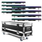 8x Beamz LCB244 Aluminium LED Light Bars – RGBW with Flight Case