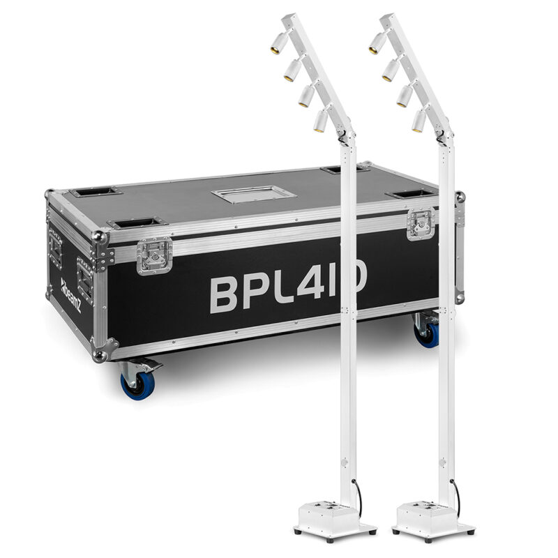 2x BeamZ BPL410W Battery Powered Event Mast Lights with Flight Case