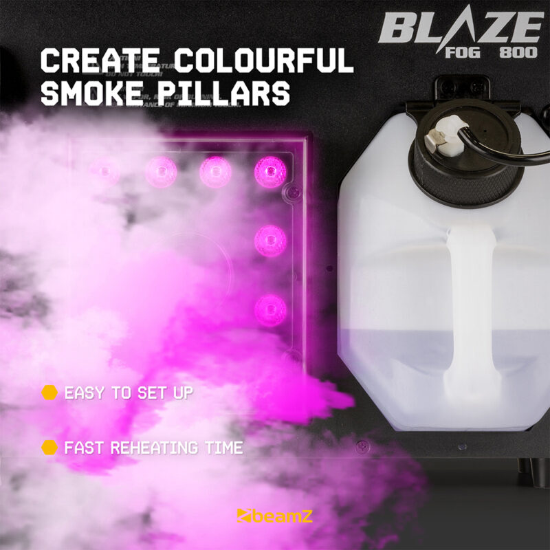 BeamZ BLAZE800 800W Vertical Smoke Machine 12x4W 4in1 LED & 5L Fluid