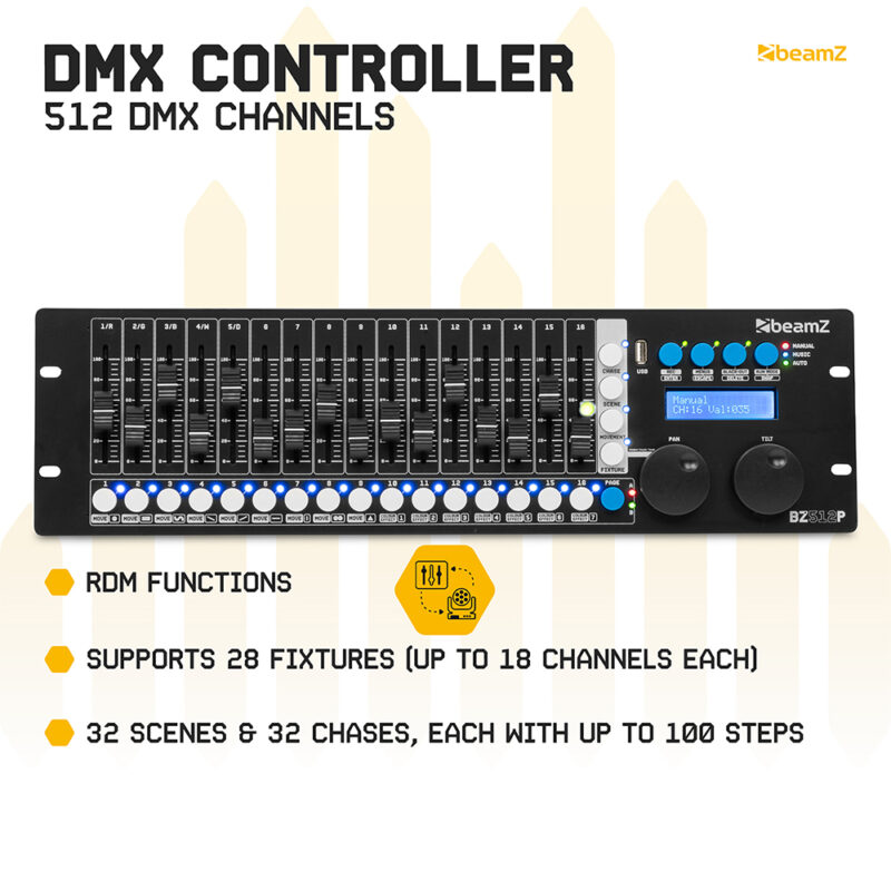 BeamZ BZ512P 19″ Rack Mountable 3-Pin DMX Controller – 512 Channels