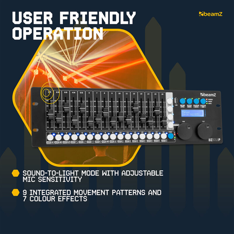 BeamZ BZ512P 19″ Rack Mountable 3-Pin DMX Controller – 512 Channels