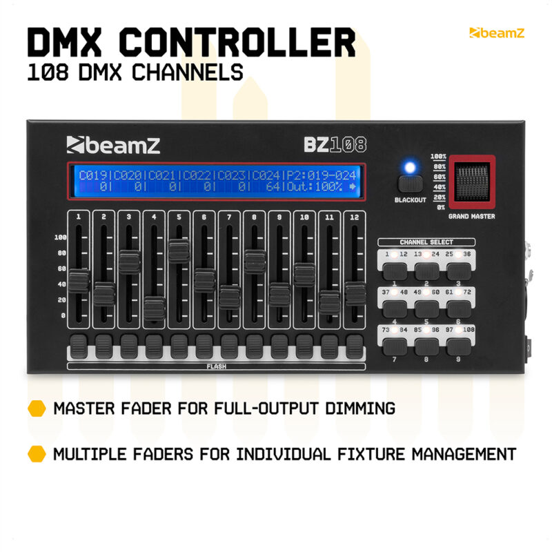 BeamZ BZ108 Compact 3-Pin DMX Controller for LED Lights – 108 Channels