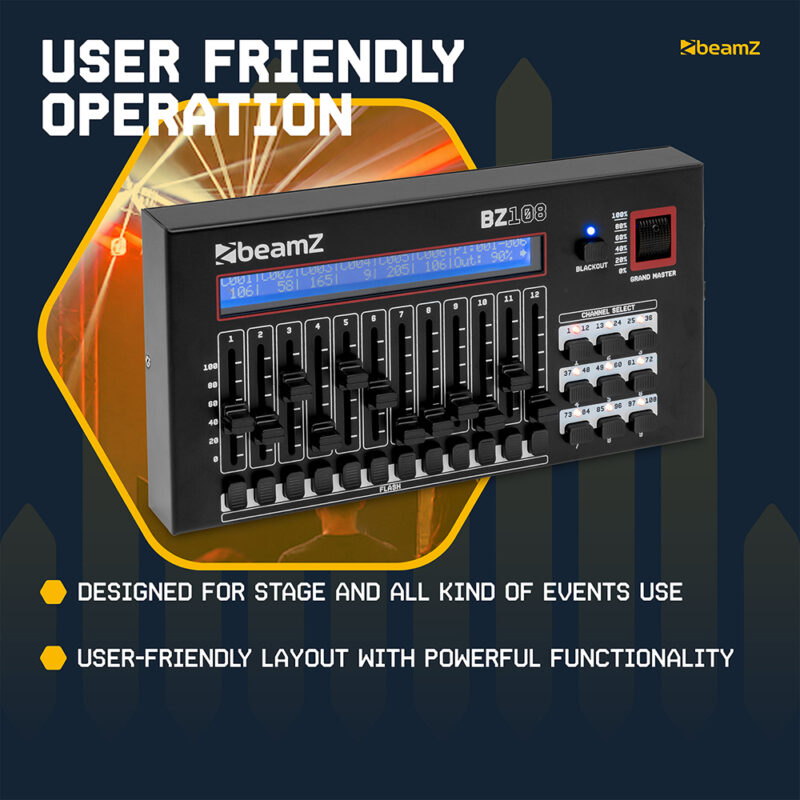 BeamZ BZ108 Compact 3-Pin DMX Controller for LED Lights – 108 Channels