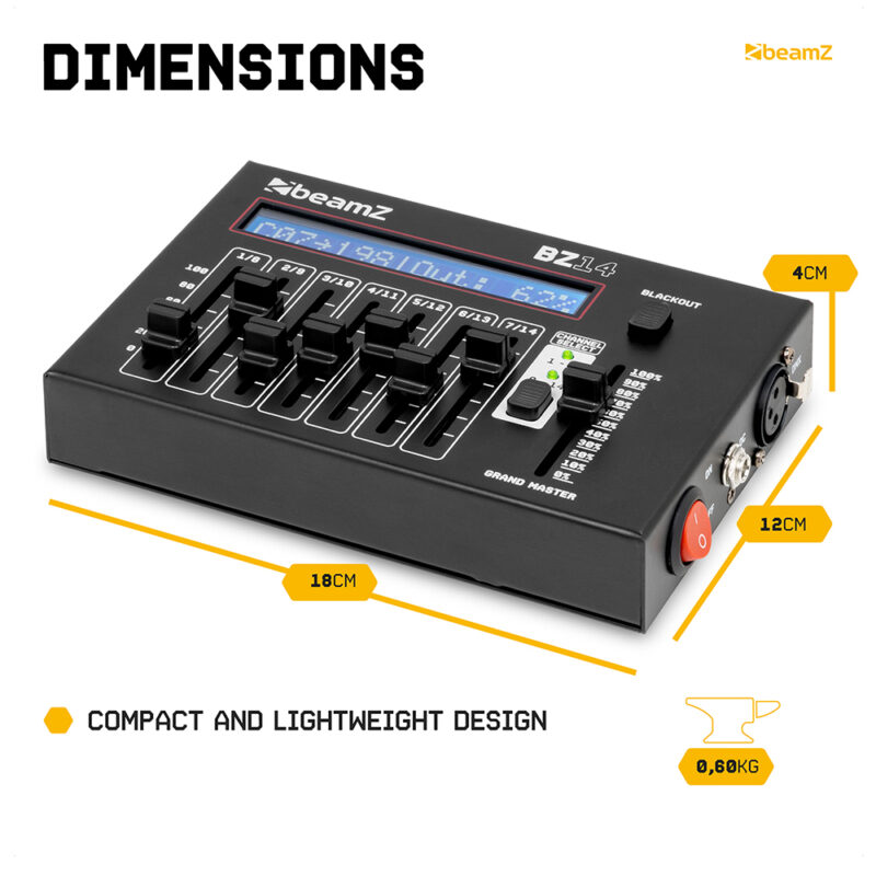 BeamZ BZ14 Compact 3-Pin DMX Controller for LED Lights – 14 Channels