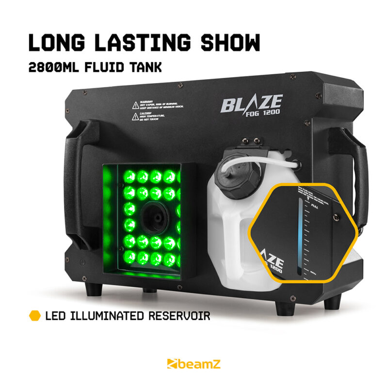 BeamZ BLAZE1200 1200W Vertical Smoke Machine 24x4W 4in1 LED & 5L Fluid