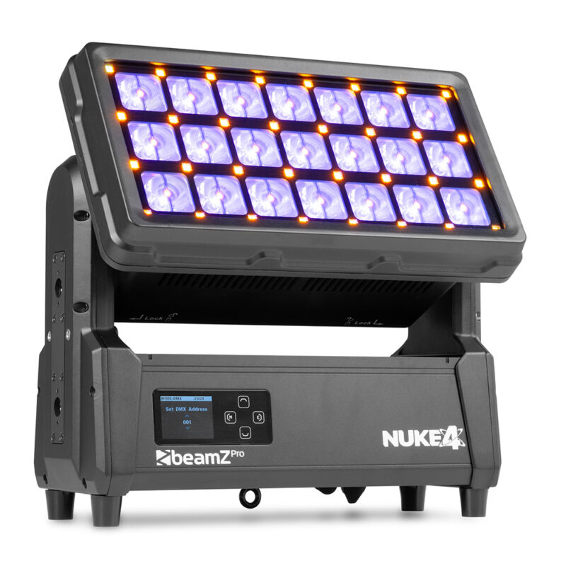 4x BeamZ Pro NUKE4 Motorised Strobe Beam Outdoor Light with Flightcase