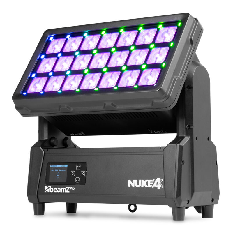 4x BeamZ Pro NUKE4 Motorised Strobe Beam Outdoor Light with Flightcase