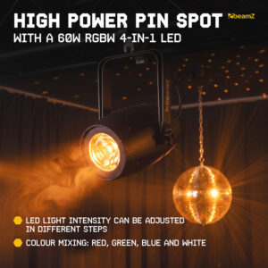 2x BeamZ PS60W 4-in-1 LED Pin Spot Lights with DMX – 60W