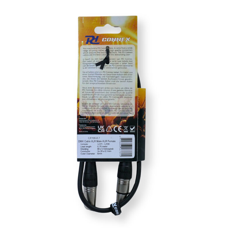 PD Connex CX100-0.7 3-Pin DMX Lighting Cable – Male/Female 0.75m