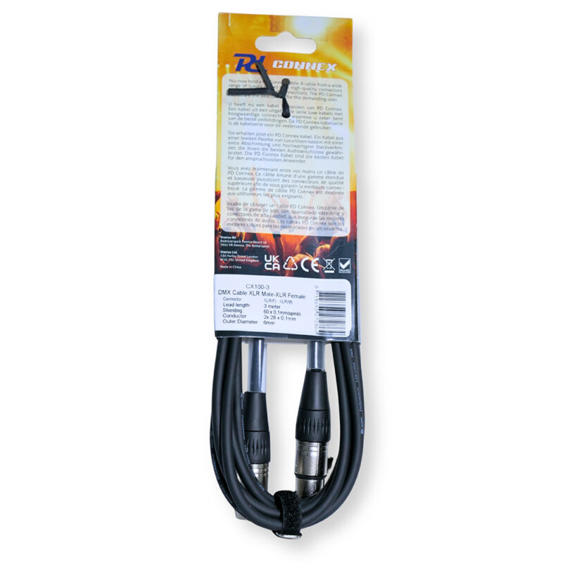 PD Connex CX100-3 3-Pin XLR DMX Lighting Cable – Male/Female 3m