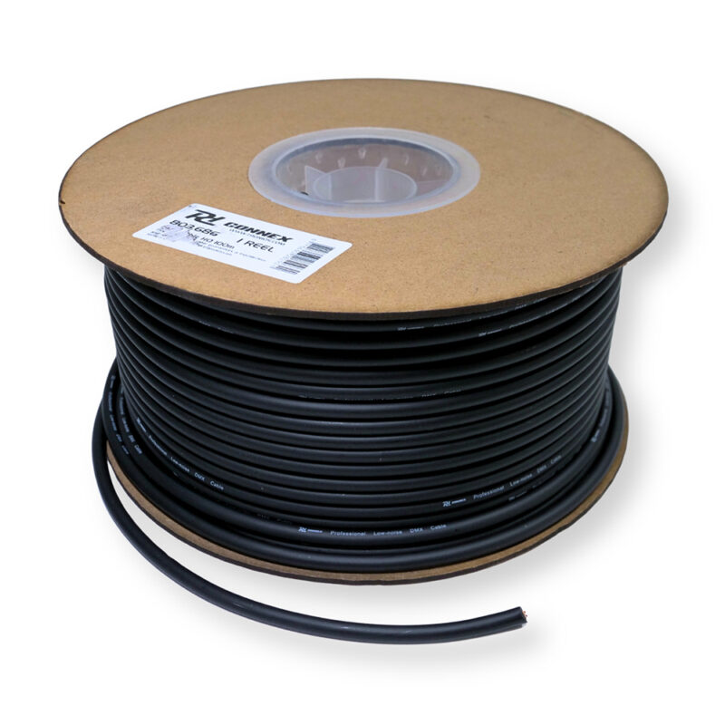 PD Connex RX50 2 Core 6mm DMX Cable Wire Reel – Black 100m