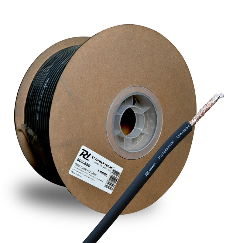 PD Connex RX50 2 Core 6mm DMX Cable Wire Reel – Black 100m