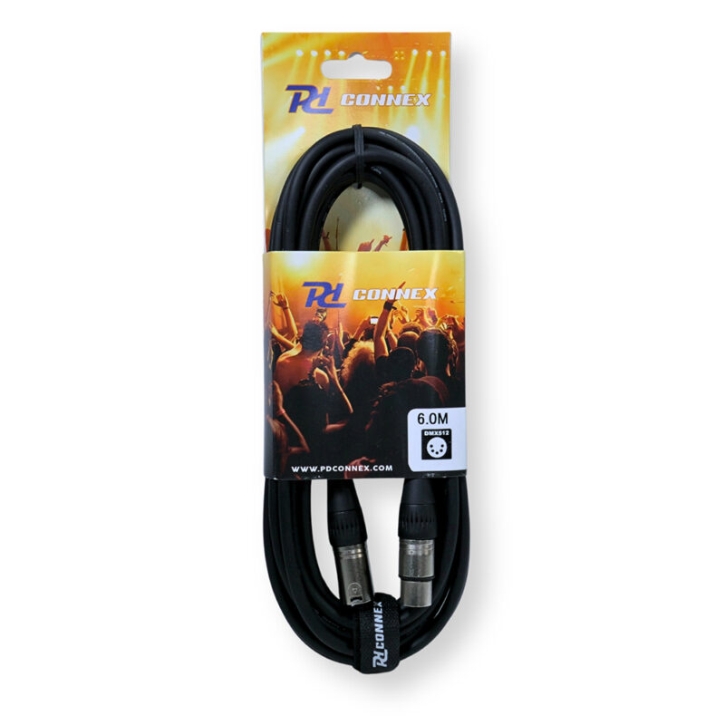2x PD Connex CX102-6 5-Pin XLR DMX Lighting Cable – Male/Female 6m