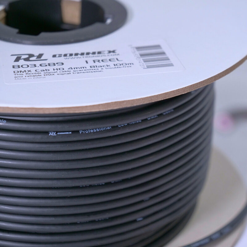 PD Connex RX52 2 Core 4mm DMX Cable Wire Reel – Black 100m