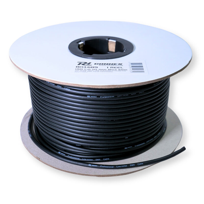 PD Connex RX52 2 Core 4mm DMX Cable Wire Reel – Black 100m