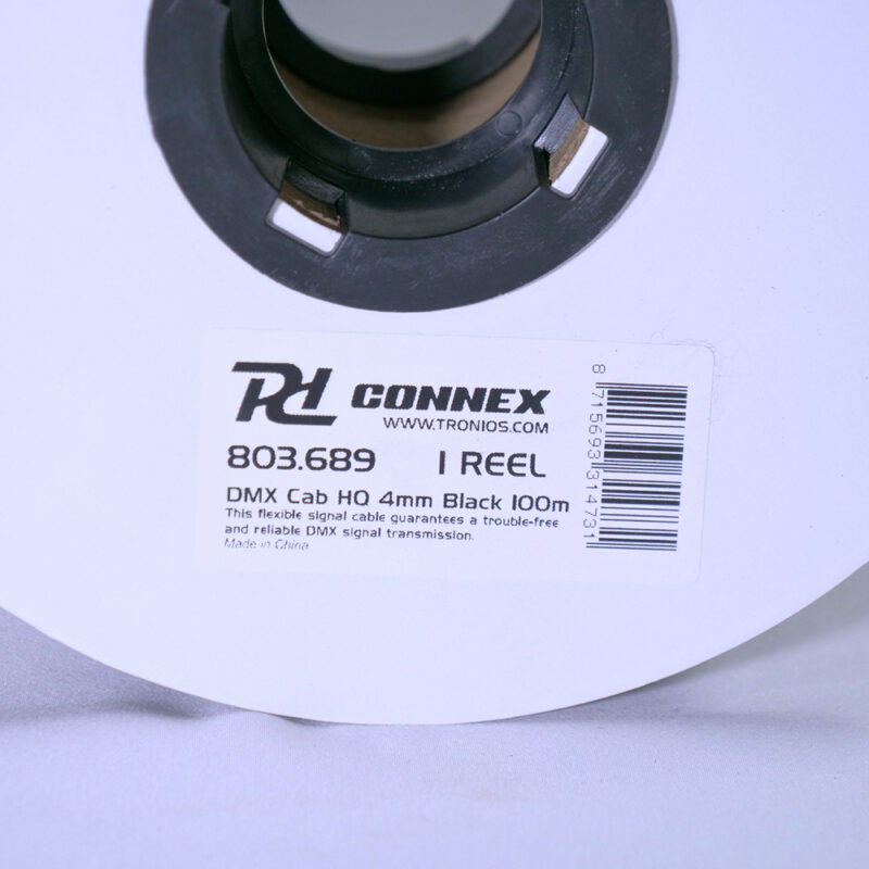 PD Connex RX52 2 Core 4mm DMX Cable Wire Reel – Black 100m