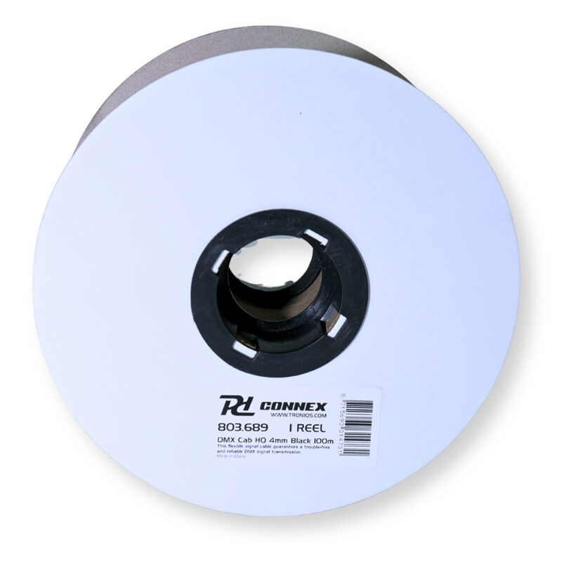PD Connex RX52 2 Core 4mm DMX Cable Wire Reel – Black 100m