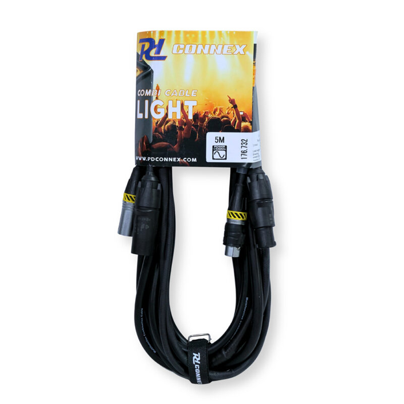 4x PD Connex CX07-5 Combi Locking Power TR and 3-Pin DMX Cable – 5m