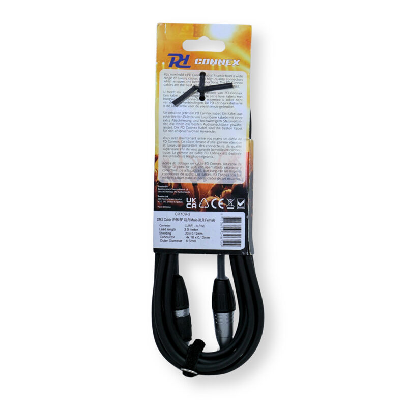 2x PD Connex CX109-3 Outdooor IP65 5-Pin DMX Lighting Cable – 3m