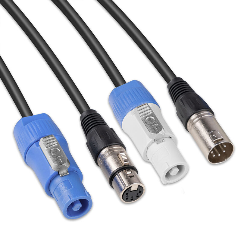 2x PD Connex CX06-0.50 Combi Locking Power and 3-Pin DMX Cable – 0.5m